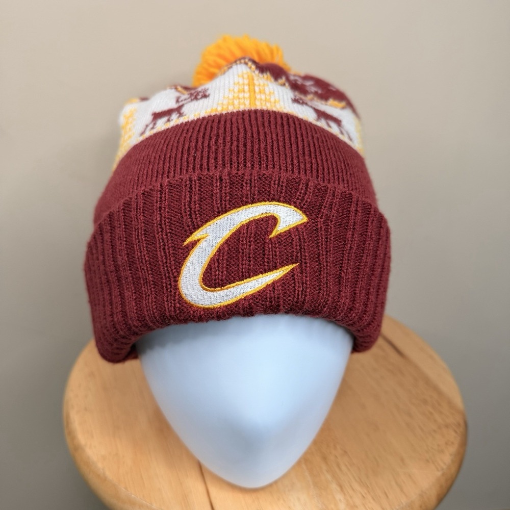 Adidas Cleveland Cavaliers Knit Cuffed Beanie Hat Pom-pom 100% ACRYLIC burgundy
